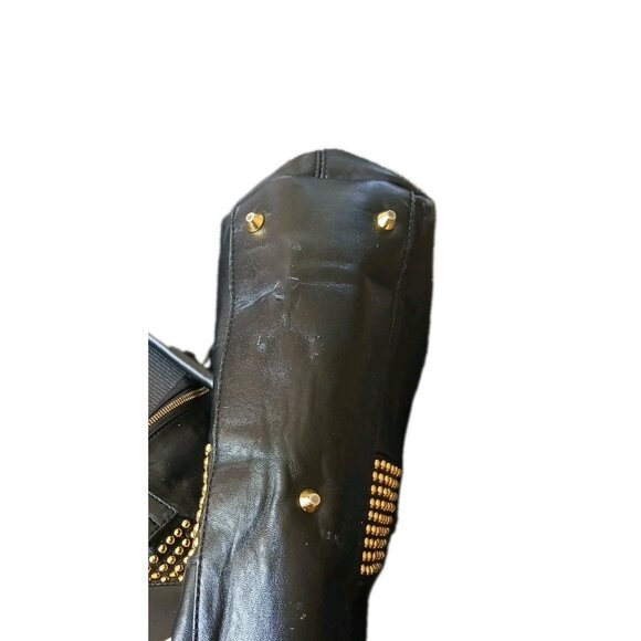 Yves Saint Laurent Y Studs Black Leather Satchel Tote Bag Gold Studded Vintage - Picture 3 of 10